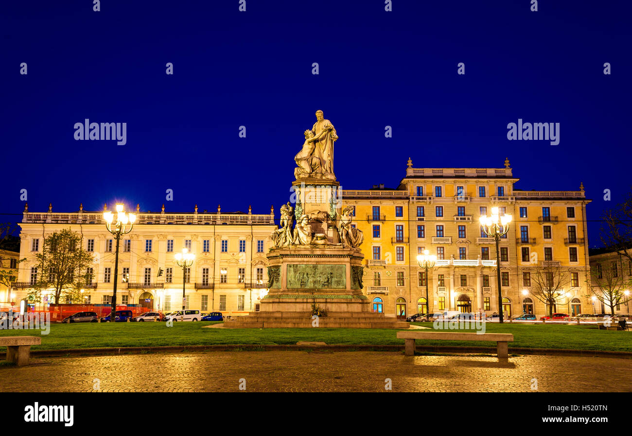 Statue of Camillo Benso, Count of Cavour in Turin - Italy Stock Photo