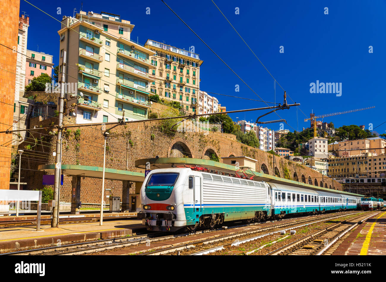 Passenger train at Genova Piazza Principe railway station Italy Stock