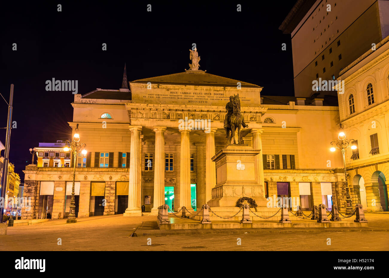 Garibaldi Statue in front of Teatro Carlo Felice in Genoa, Italy Stock Photo