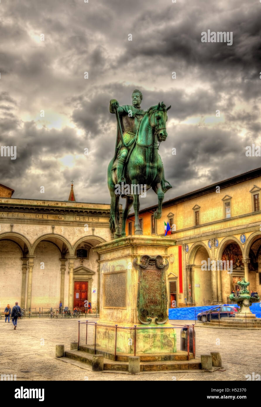 Statue of Ferdinando I de Medici on Santissima Annunziata square Stock Photo