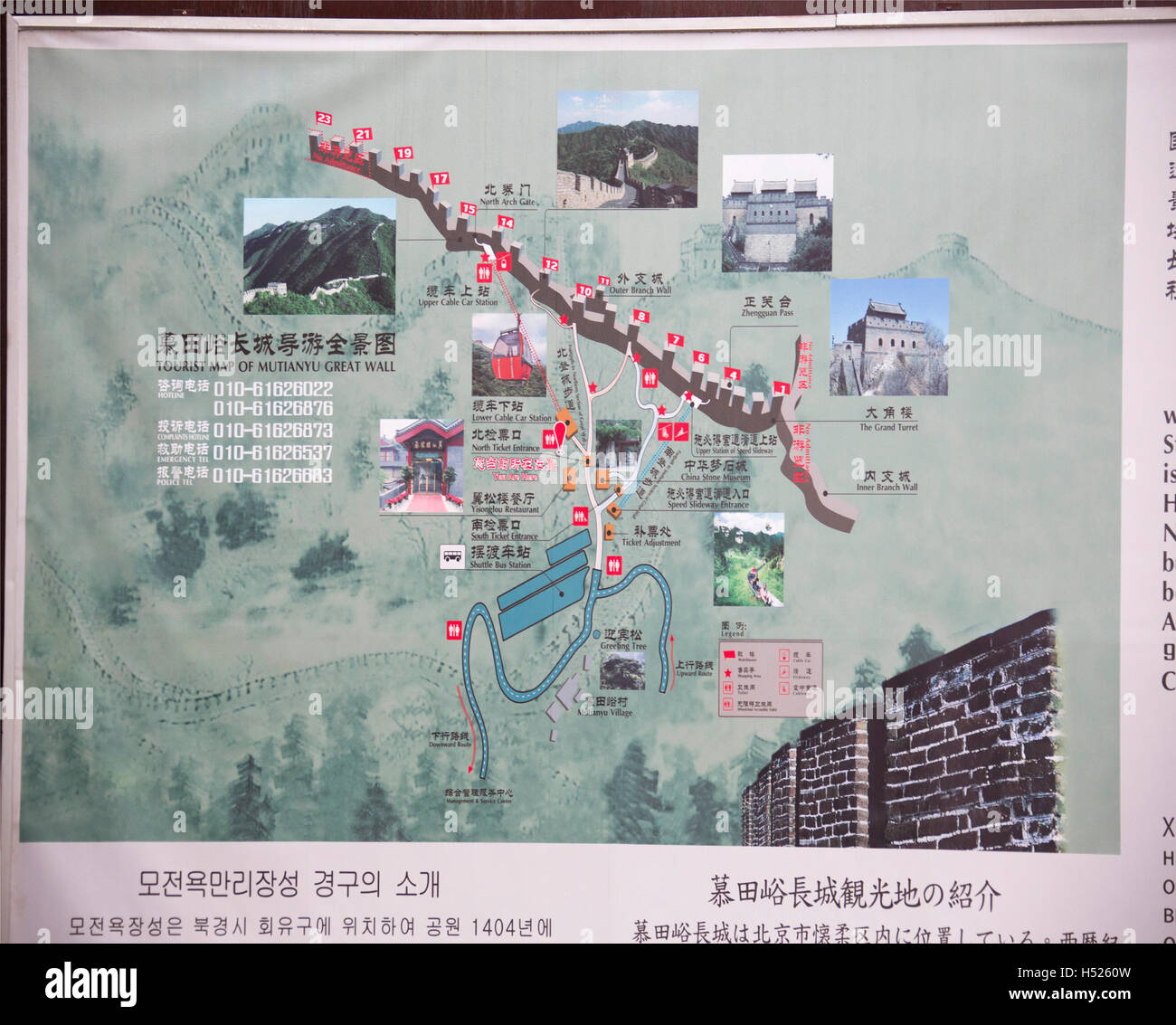 Great Wall Of China Map Signpost At Mutianyu Near Beijing China Stock Photo Alamy