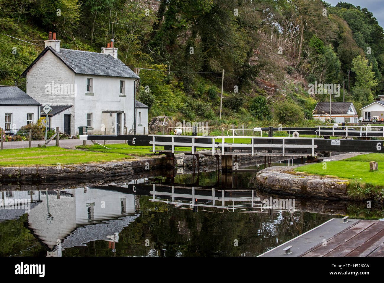 Lock gate at the village Cairnbaan situated on the Crinan Canal, Argyll and Bute, western Scotland Stock Photo