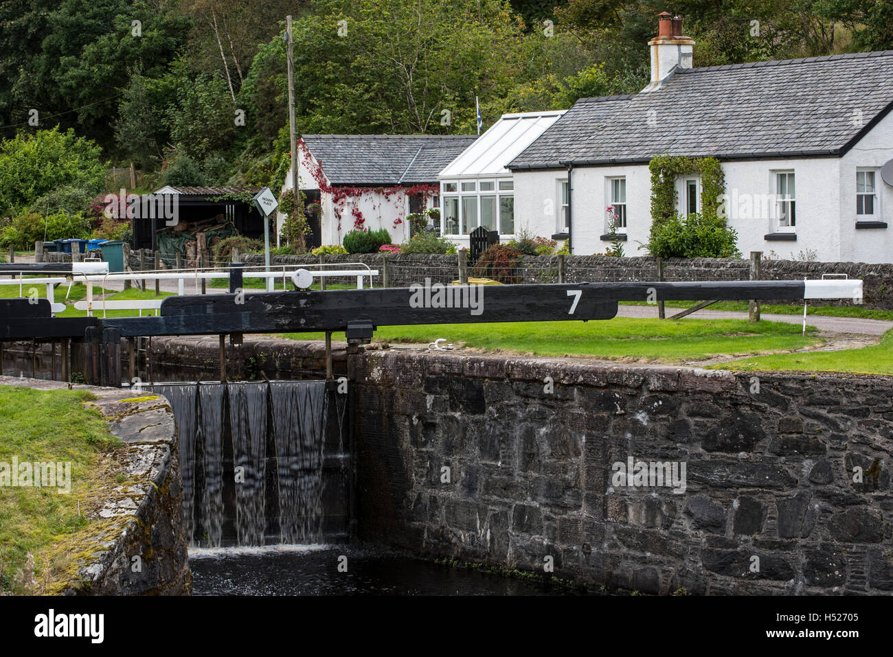 Lock gate at the village Cairnbaan situated on the Crinan Canal, Argyll and Bute, western Scotland Stock Photo