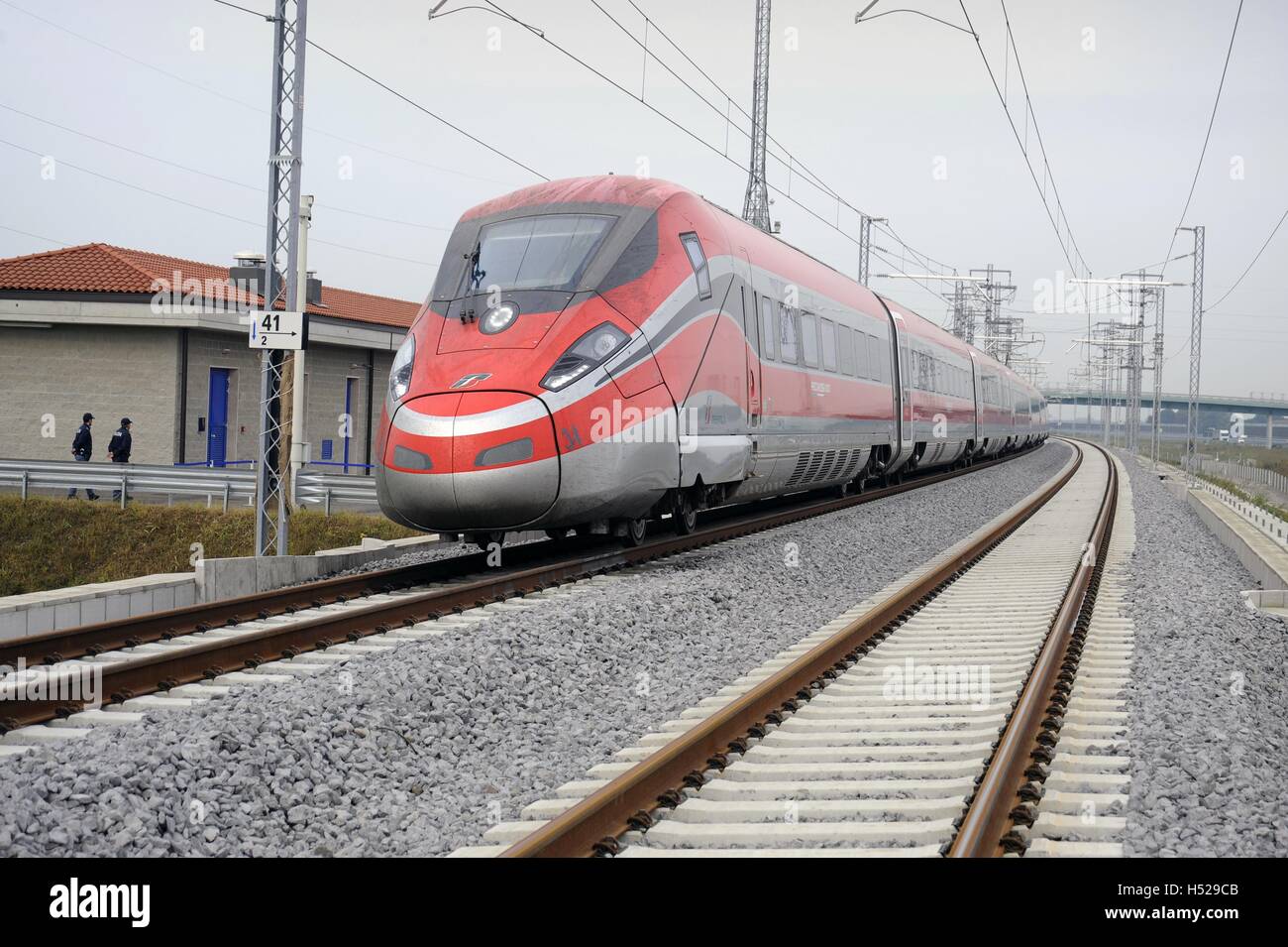 FS (Ferrovie dello Stato, Italian State Railways), high-speed train ETR 1000 Eurostar Frecciarossa Stock Photo