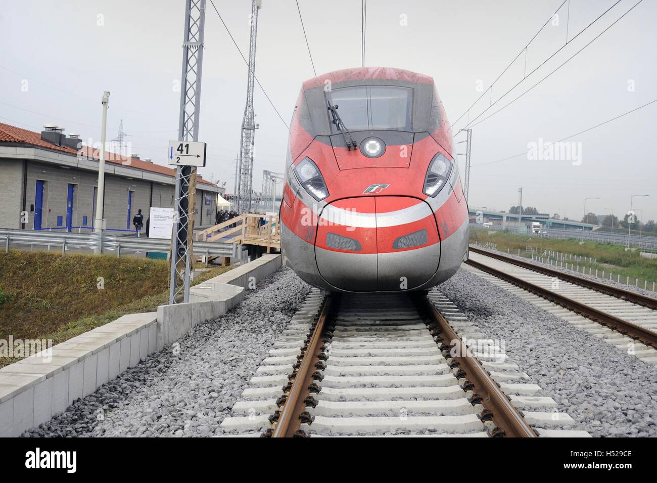 FS (Ferrovie dello Stato, Italian State Railways), high-speed train ETR 1000 Eurostar Frecciarossa Stock Photo