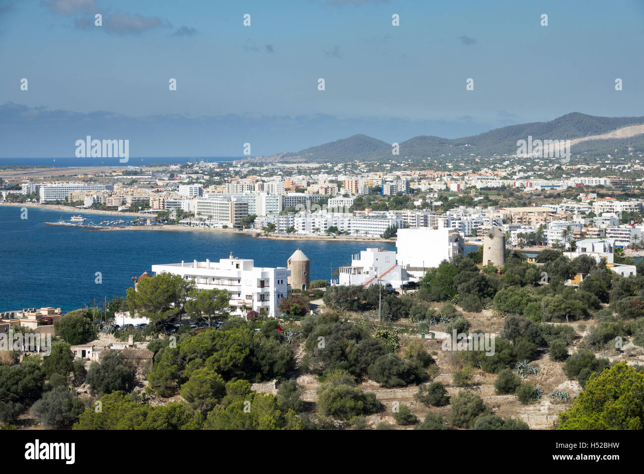 General view of the holiday resort of Platja d'en Bossa (Playa d'en Bossa) in Ibiza Spain. Stock Photo