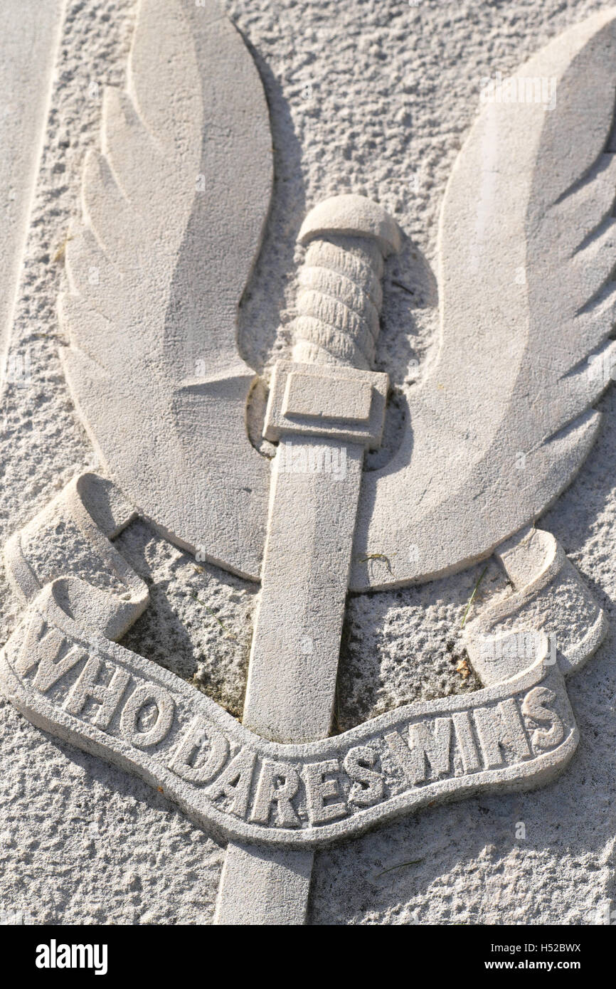 SAS Who Dares Wins winged dagger badge Hereford UK Stock Photo