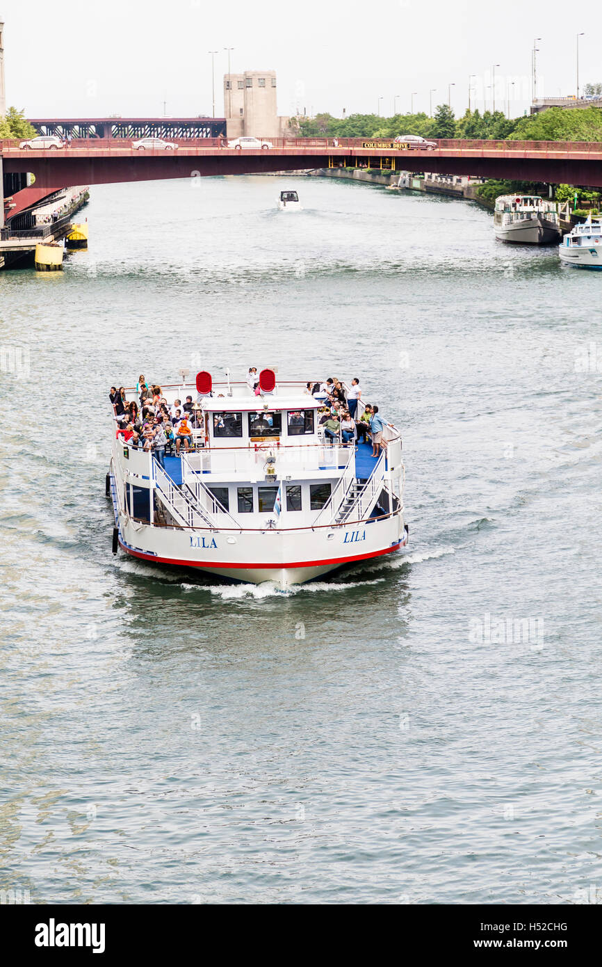 Ferry on the Chicago River Stock Photo - Alamy