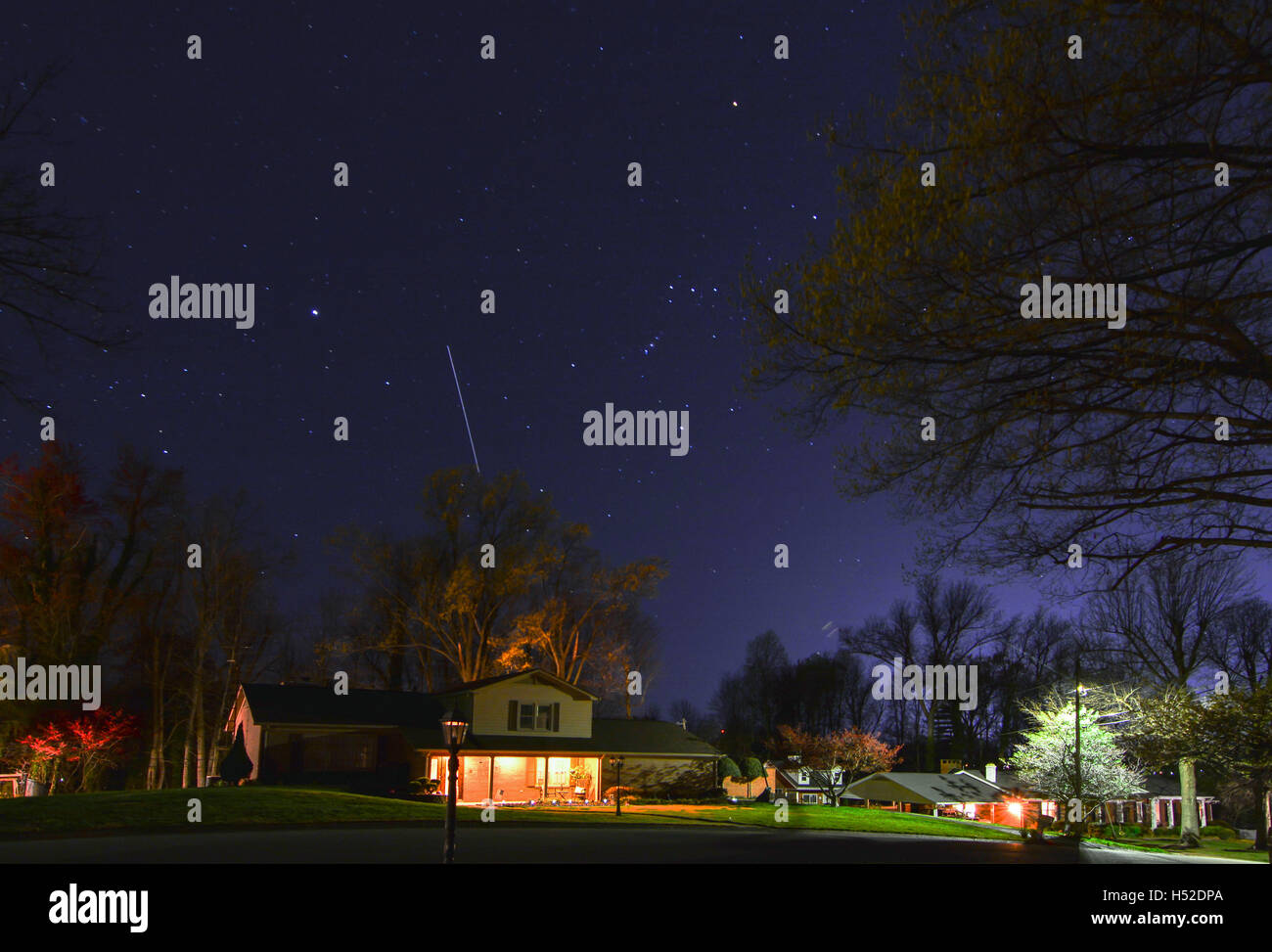 International Space Station tracking through Fall sky in Kentucky Stock Photo