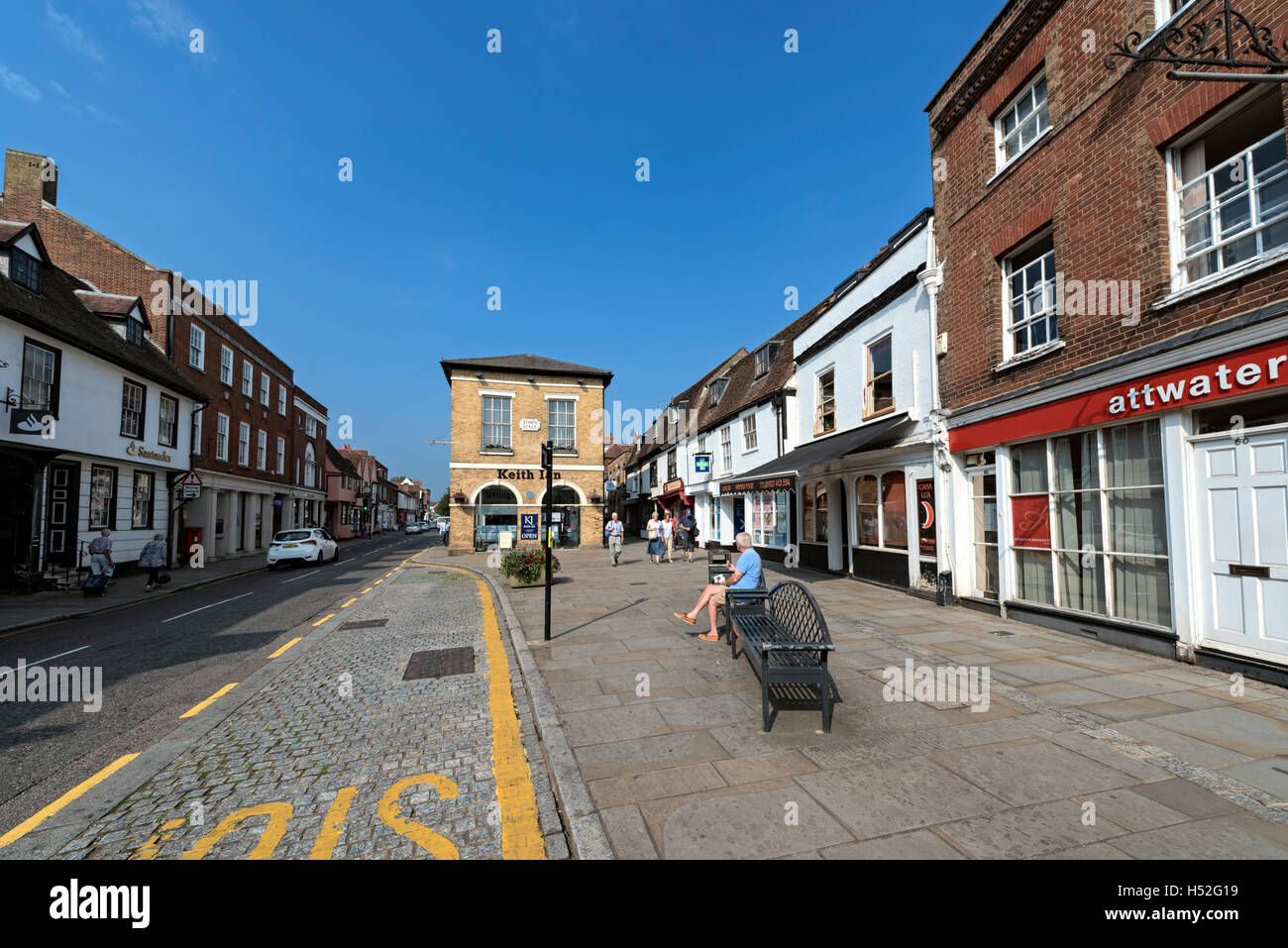 Looking towards Town Hall, High Street, Ware, Hertfordshire Stock Photo