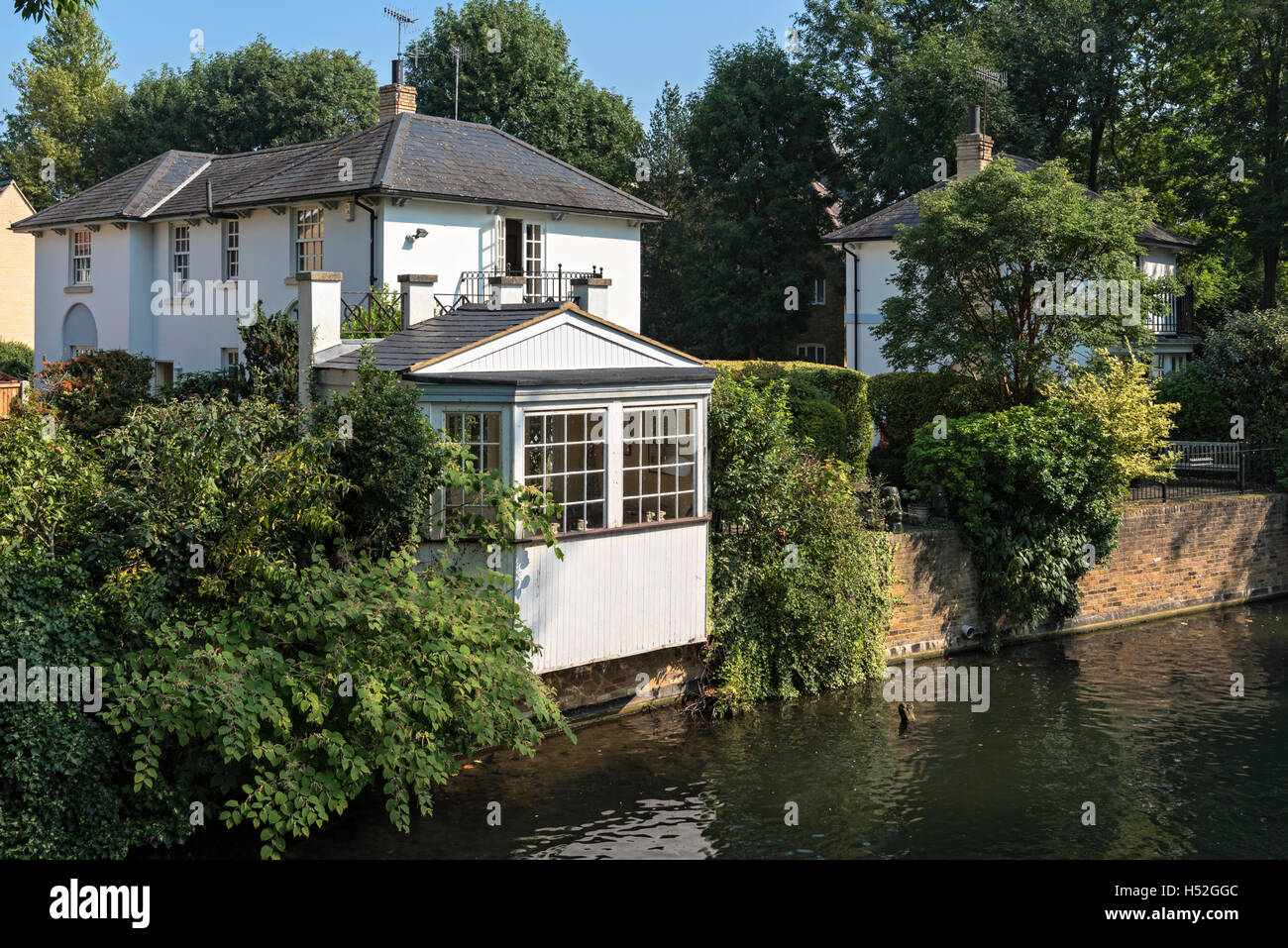 A house overlooking the River Lee, Ware, Hertfordshire Stock Photo