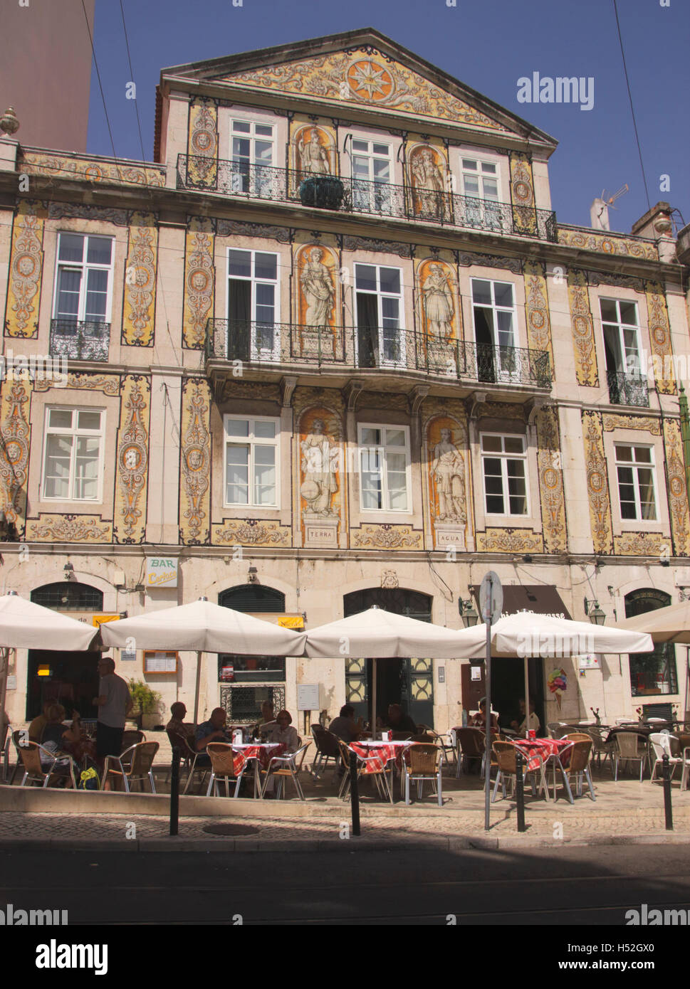 Chiado Terrasse restaurant bar and 1864 ornamental tiled house Lisbon Portugal Stock Photo