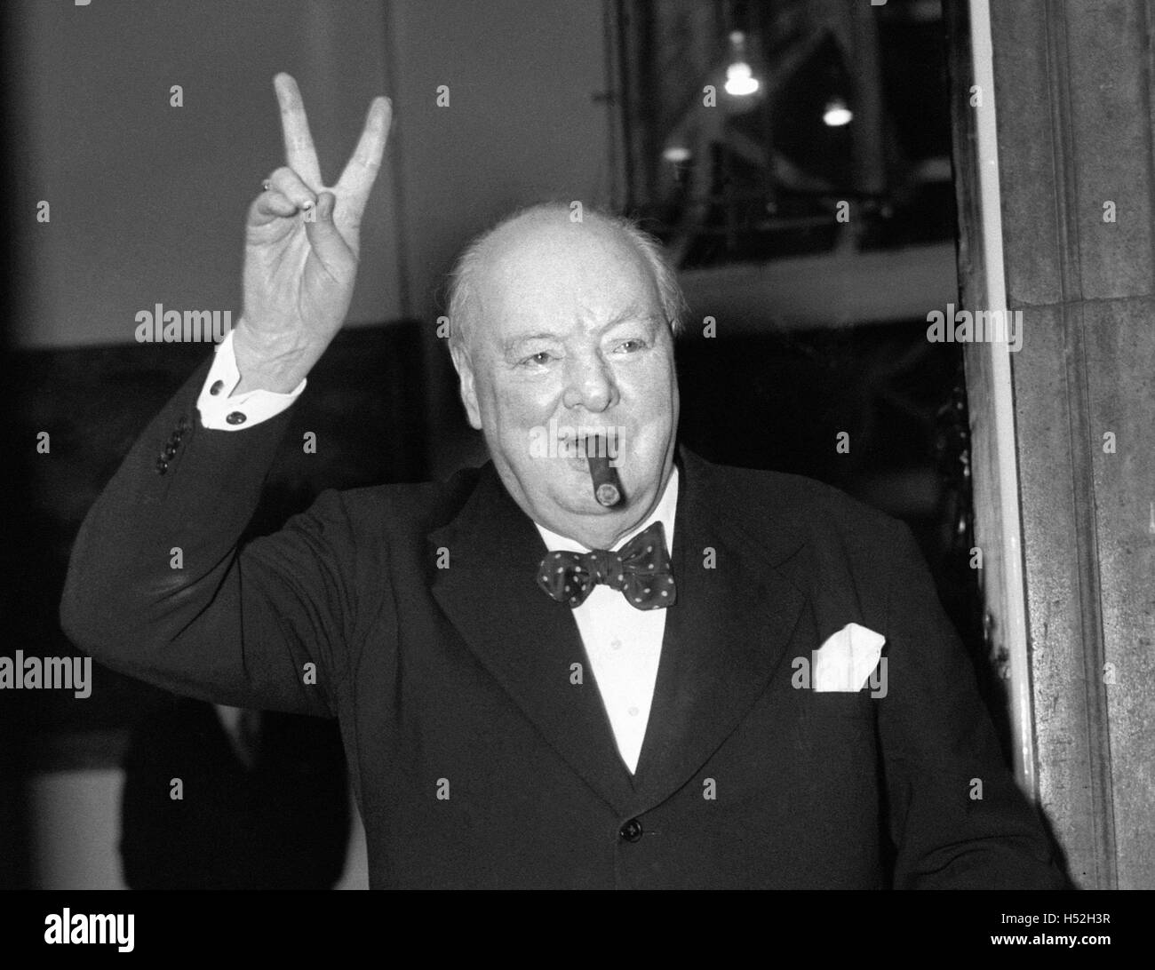 File photo dated 17/09/54 of Sir Winston Churchill. A 1950s London-made violin made from one of his cigar boxes will be auctioned by Ingles &amp; Hayday in their sale on 25 October in London at Sotheby's. Stock Photo