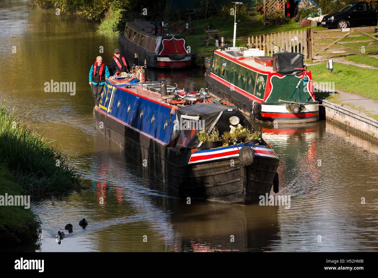 UK, England, Cheshire, Beeston Brook, narrowboats on Shropshire Union Canal below Beeston Iron Lock Stock Photo