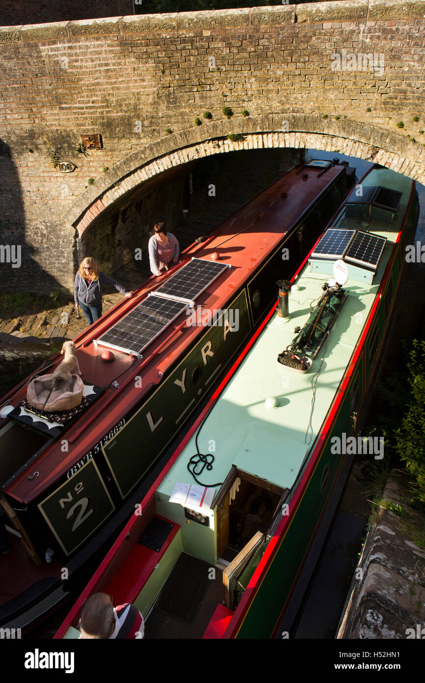 UK, England, Cheshire, Bunbury, Tilston Locks, narrowboats side by side