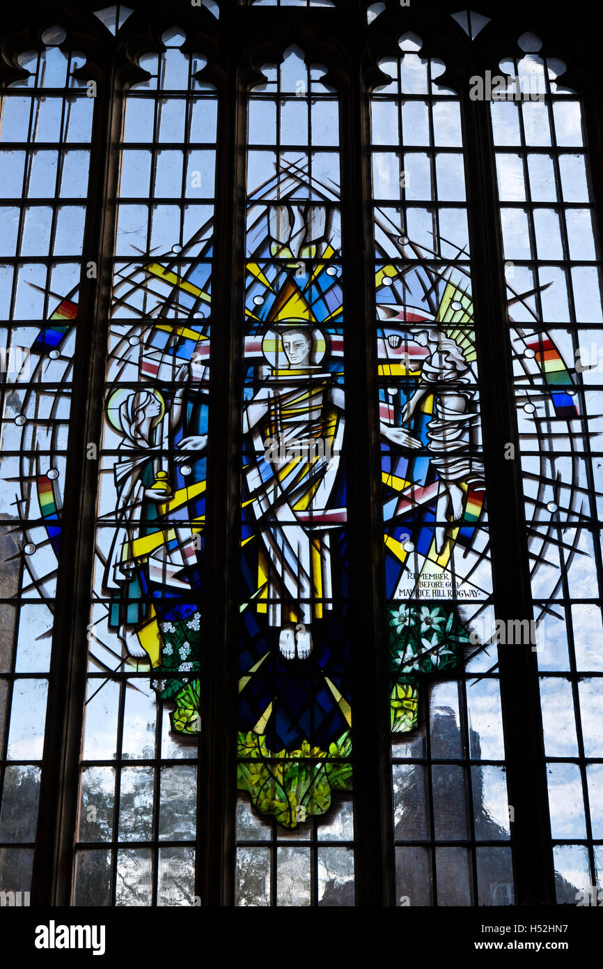 UK, England, Cheshire, Bunbury, St Boniface’s Church, 2006 Canon Maurice Ridgway memorial window, former vicar Stock Photo