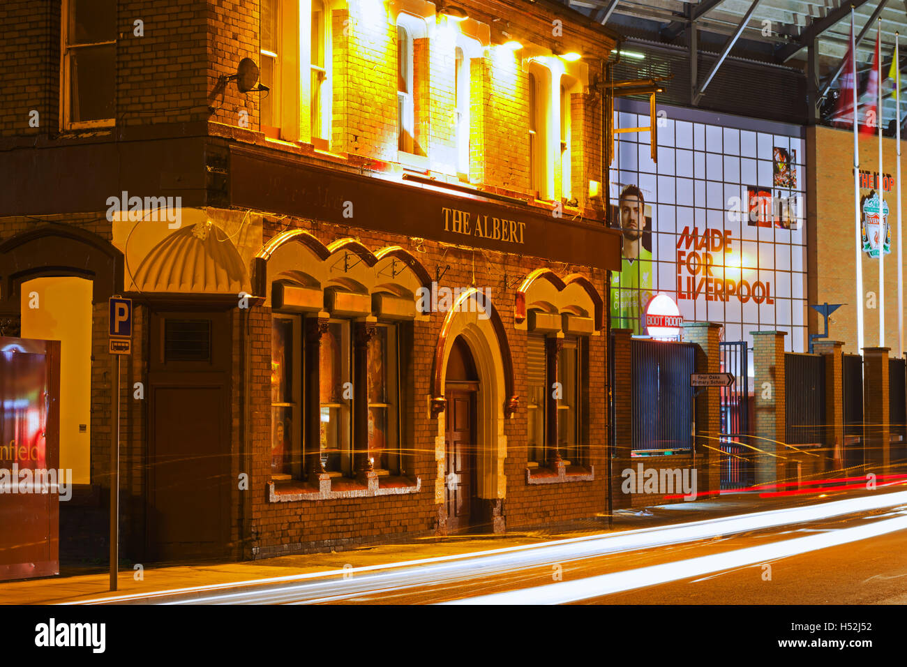 The Albert pub right next to Liverpool Football Club stadium at a night match Stock Photo