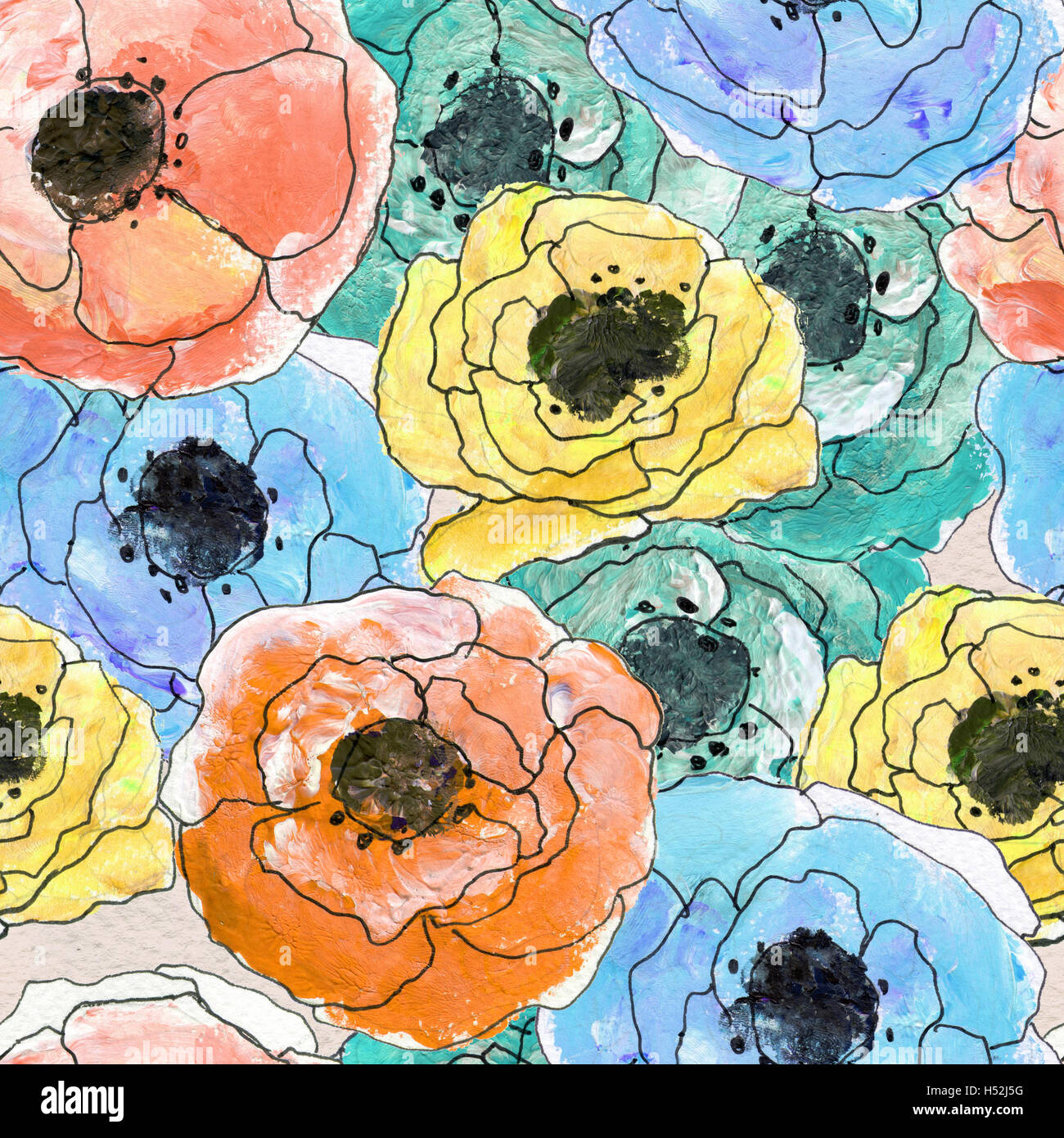 Seamless pattern with colorful flowers Stock Photo - Alamy