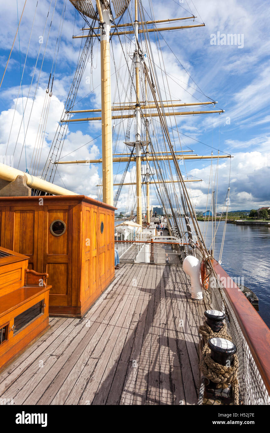 The tall ship Glenlee, a steel-hulled three-masted barque, built in 1896 on the River Clyde in Glasgow, Scotland UK Stock Photo