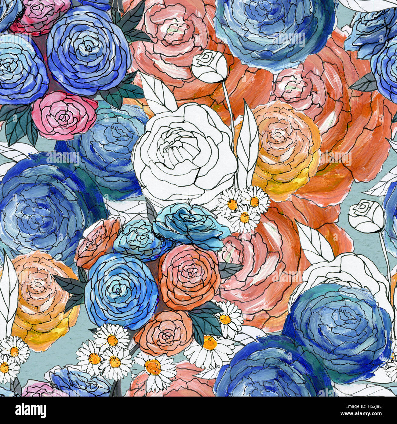 Seamless pattern with colorful flowers Stock Photo - Alamy