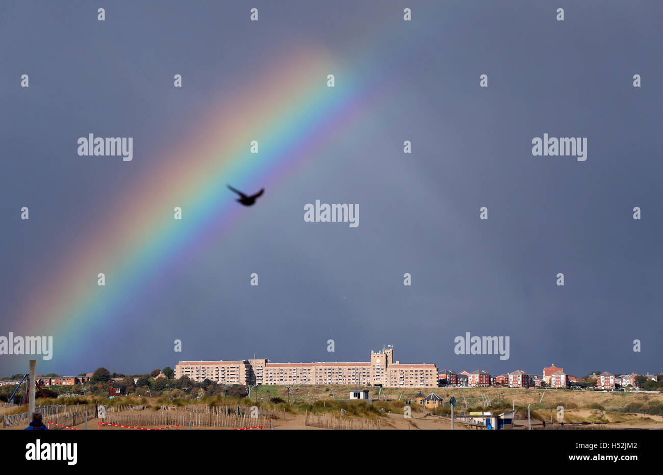 A rainbow develops over Knotts Flats in Tynemouth Stock Photo Alamy