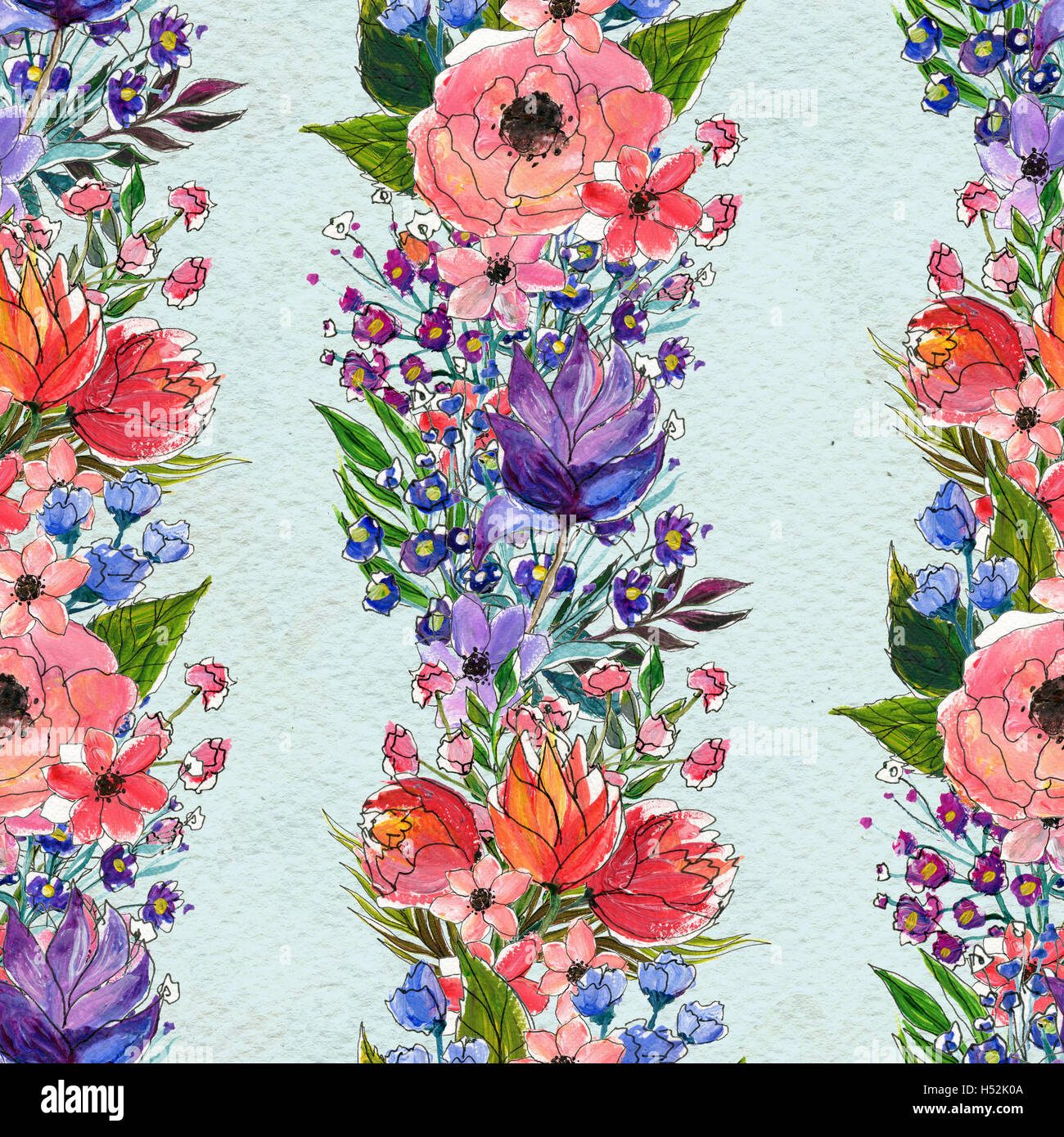 Seamless pattern with colorful flowers Stock Photo - Alamy