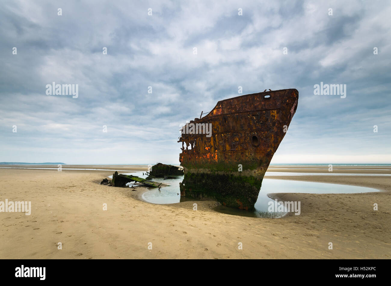 Shipwreck Ireland on the beach. Stock Photo