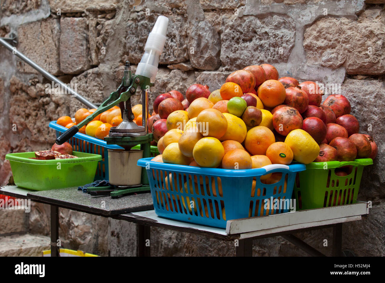 Fruit to be squeezed. Jerusalem Old City, Israel. Stock Photo