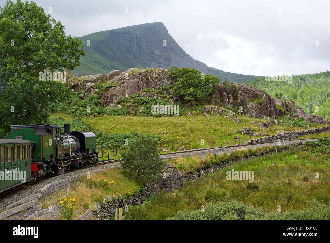Ex-SAR Garratt locomotive on the Welsh Highland Railway, Llyn Peninsula, Gwynedd, North Wales UK Stock Photo