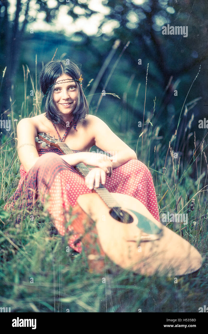 Hippy girl - 1970 style Stock Photo
