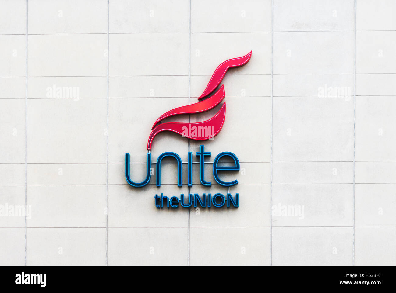Unite union sign and logo on offices in Newcastle upon Tyne, UK Stock Photo