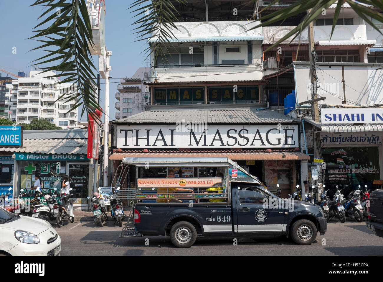 Thai Massage Salon on the Beach Front in Pattaya Thailand Stock Photo