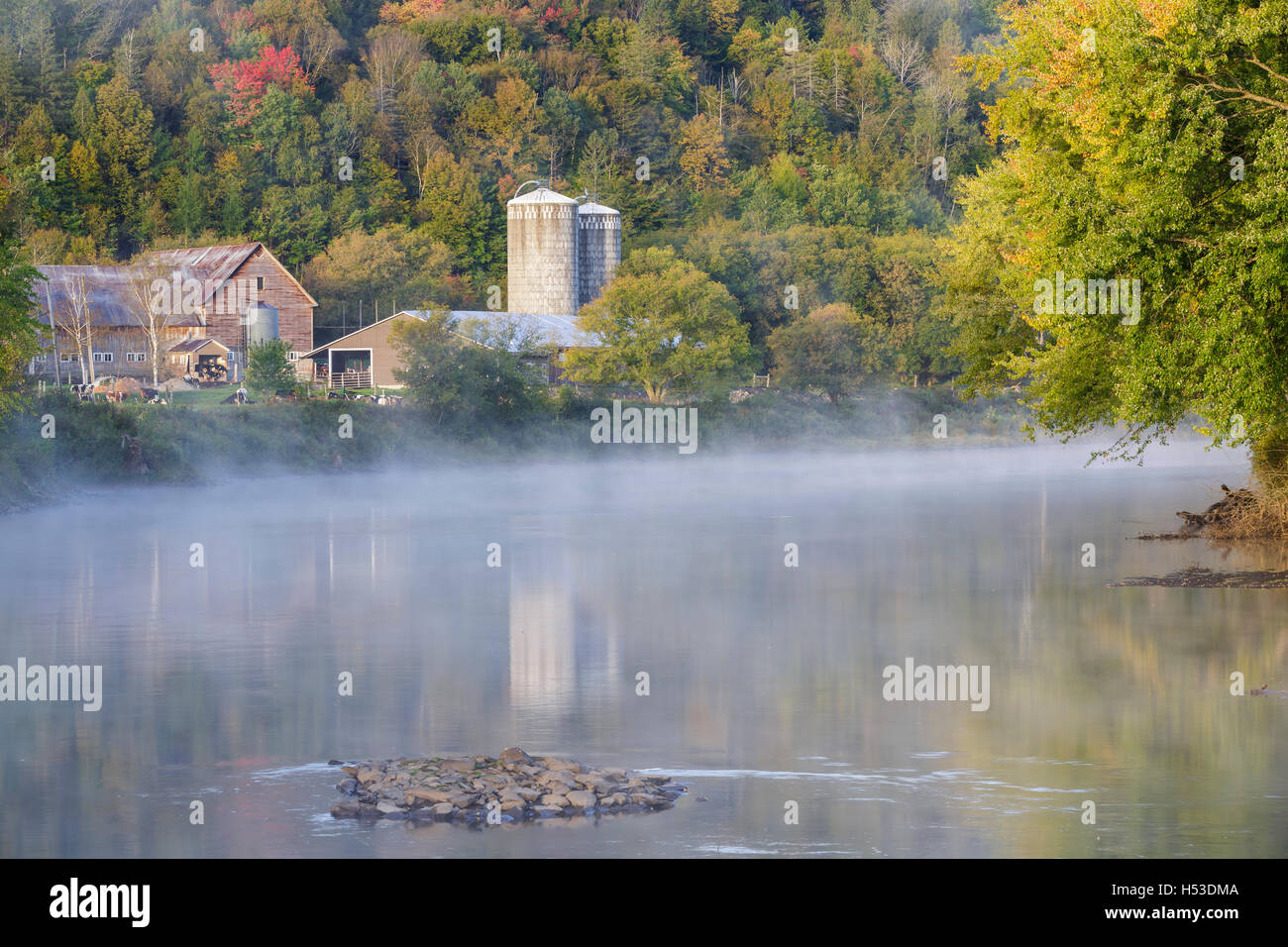 Farm along the Connecticut River in Maidstone, Vermont during the autumn months. Stock Photo