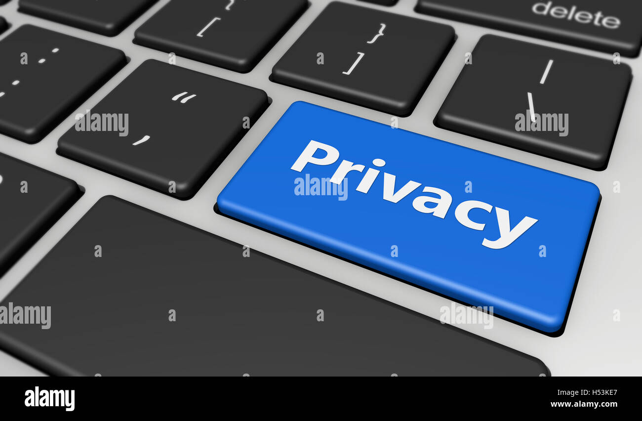 Privacy sign and word on a computer keyboard button conceptual 3d illustration. Stock Photo