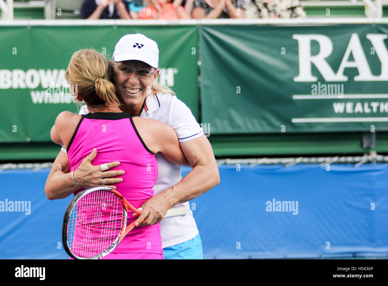 Chris Evert and Martina Navratilova have a big hug to end the days
