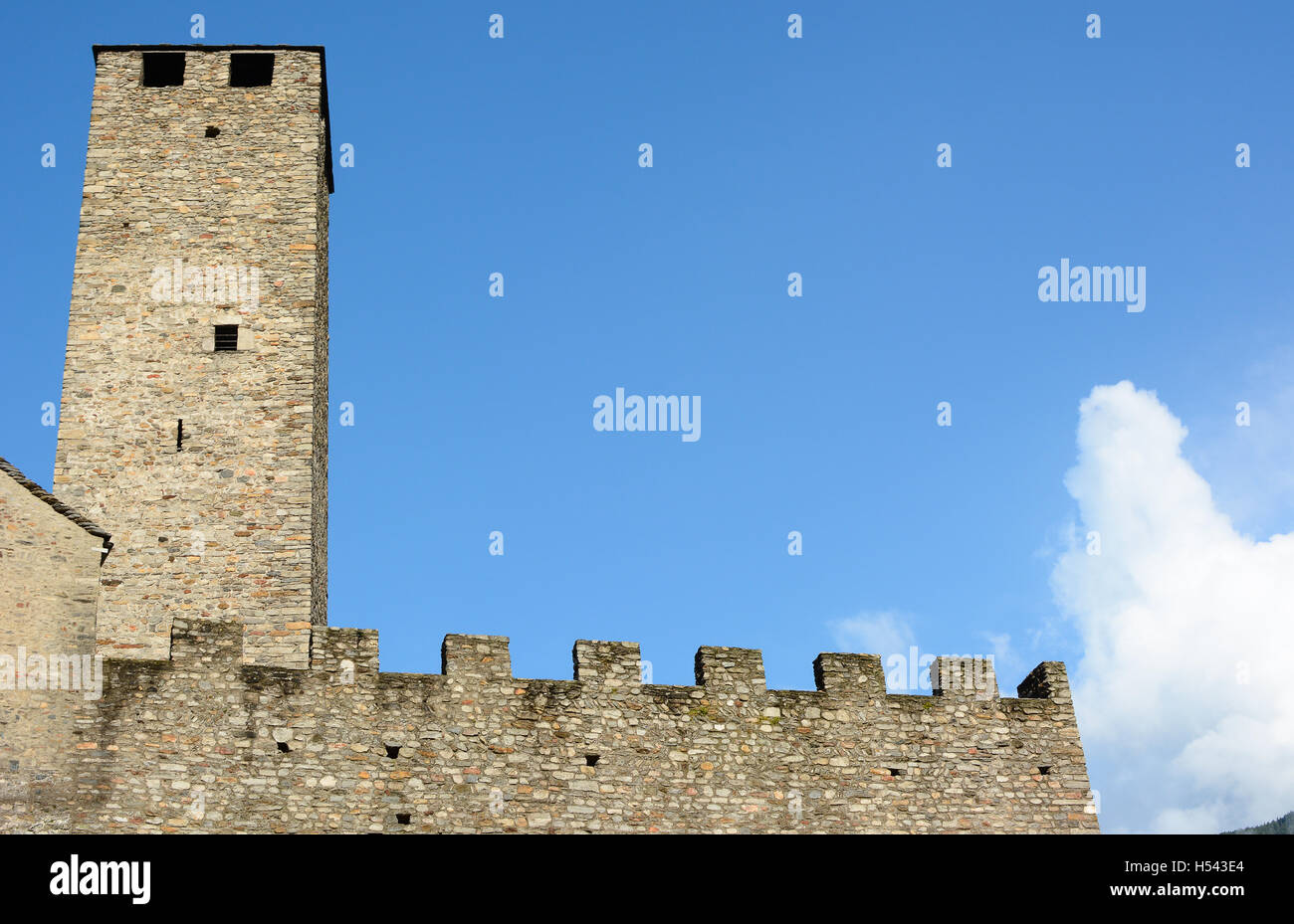 The Torre Bianca (White tower) of the Castelgrande in Bellinzona, Switzerland. A UNESCO World Heritage Site. Stock Photo