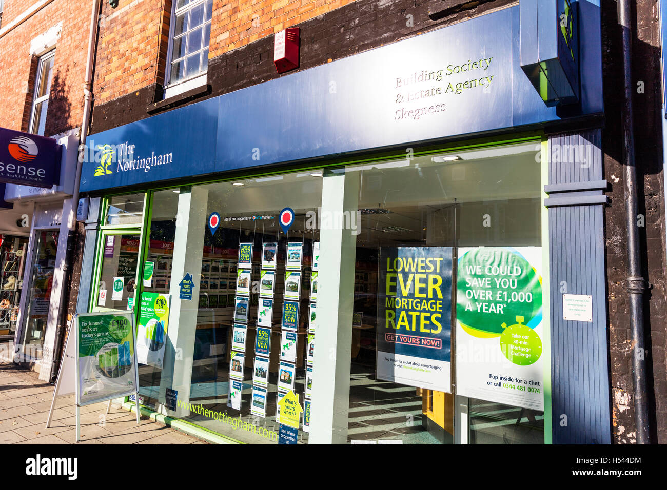 The Nottingham building society estate agents shop store front sign