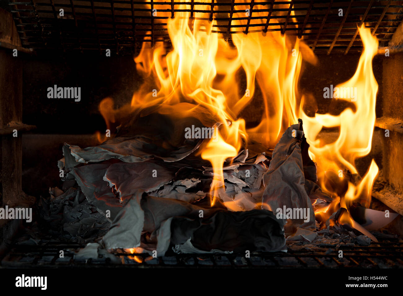 Papers Being Burnt In A Fire Grate Stock Photo 123637512 Alamy