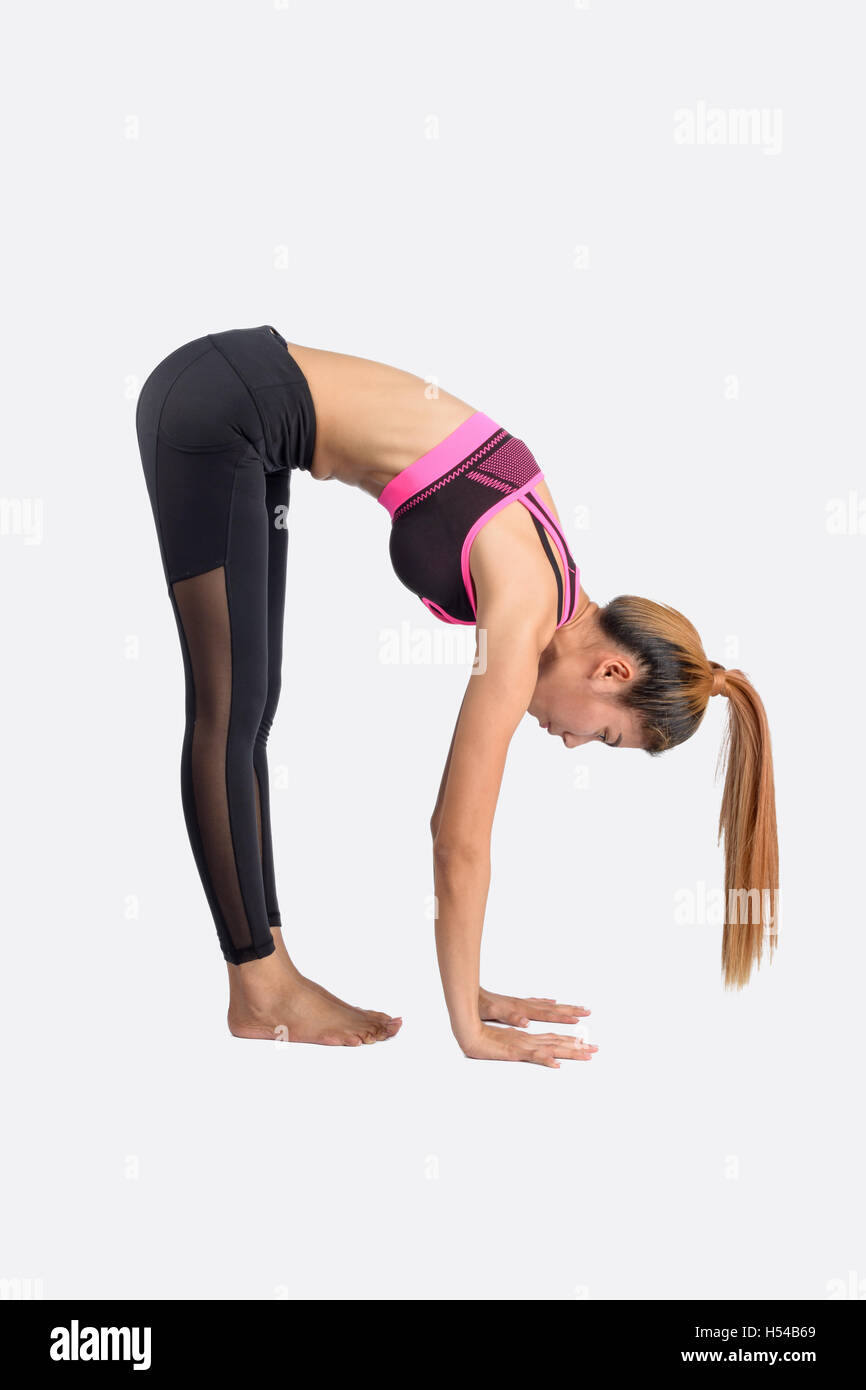 Asian young woman exercises yoga isolated on white background Stock ...