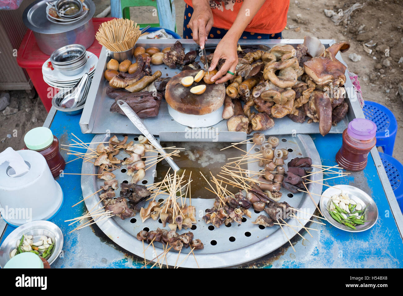 Offal Meat Stall Yangon Myanmar Stock Photo