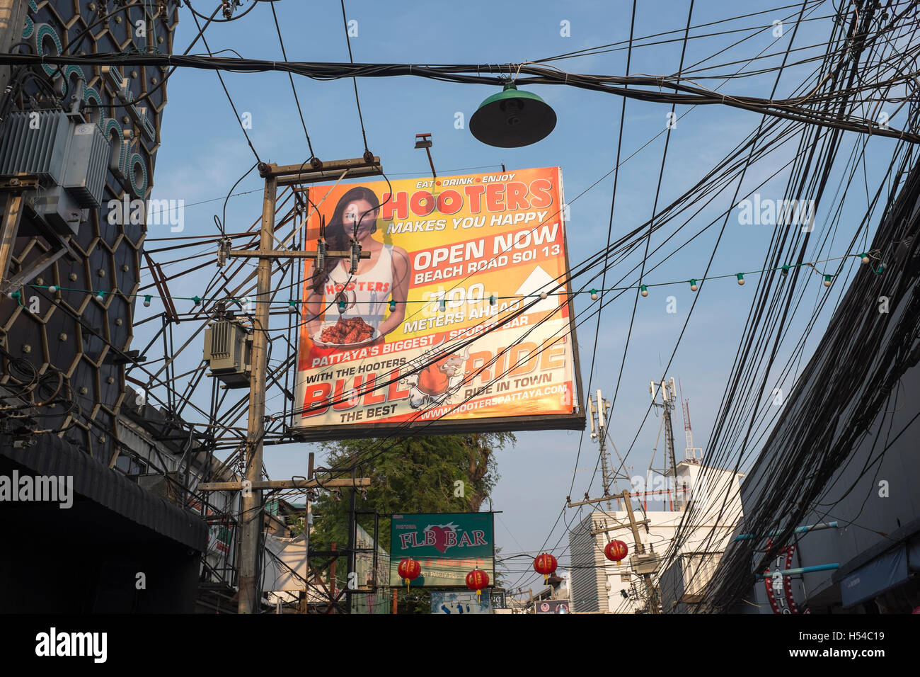 Advert for Hooters Bar in Walking Street Pattaya Thailand Stock Photo