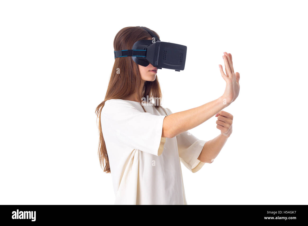 Woman using VR glasses Stock Photo - Alamy