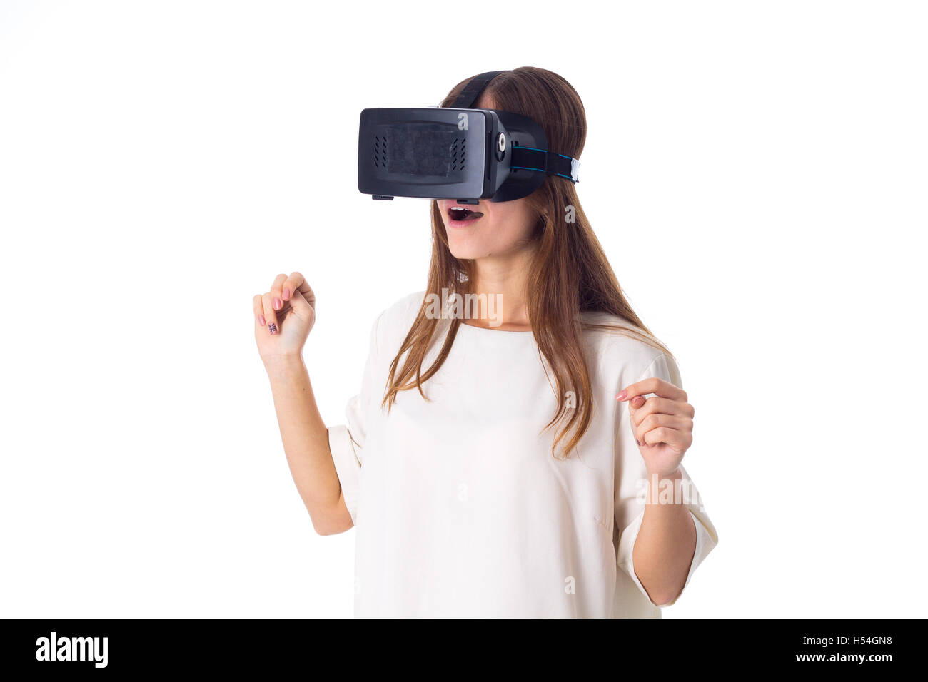 Woman using VR glasses Stock Photo