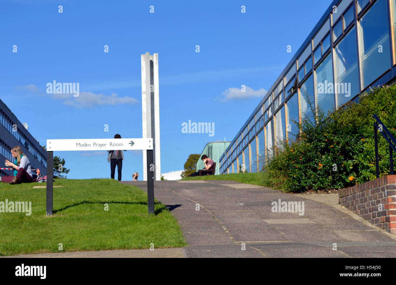 A sign with directions to the Muslim prayer room at the University of Southampton Highfield Campus, UK. Stock Photo