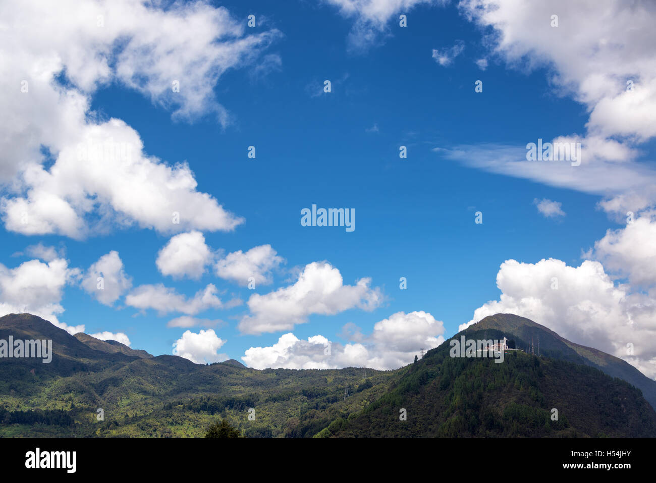 Landscape view of Guadalupe Hill overlooking Bogota, Colombia Stock Photo