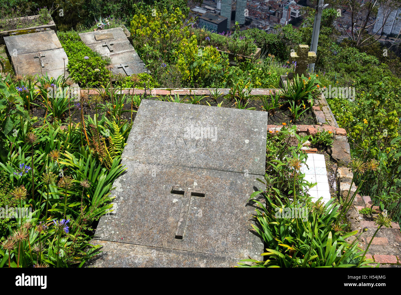 Graves at the top of Monserrate overlooking Bogota, Colombia Stock Photo