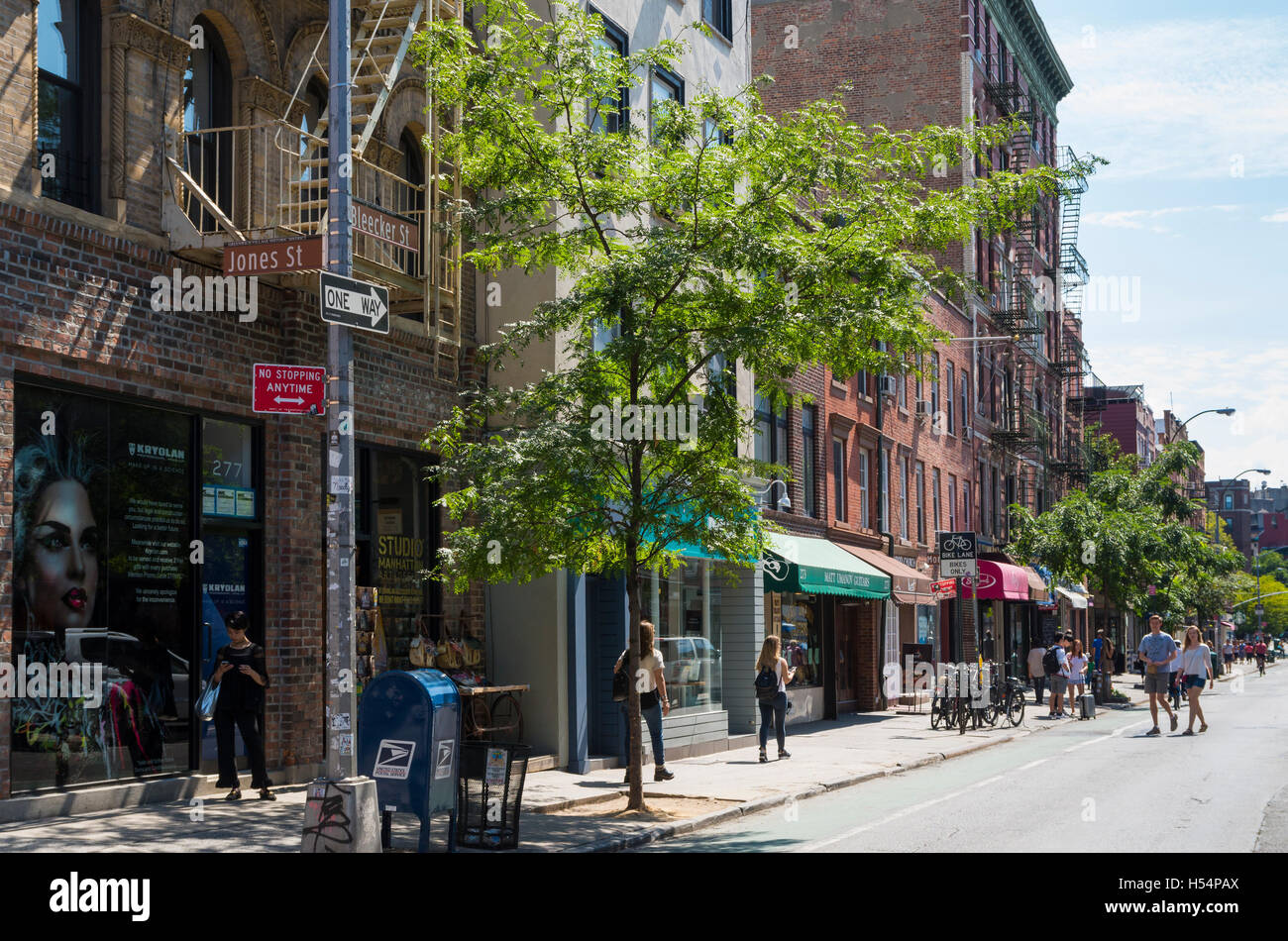 View of Bleecker Street in the West Village, New York. Popular for