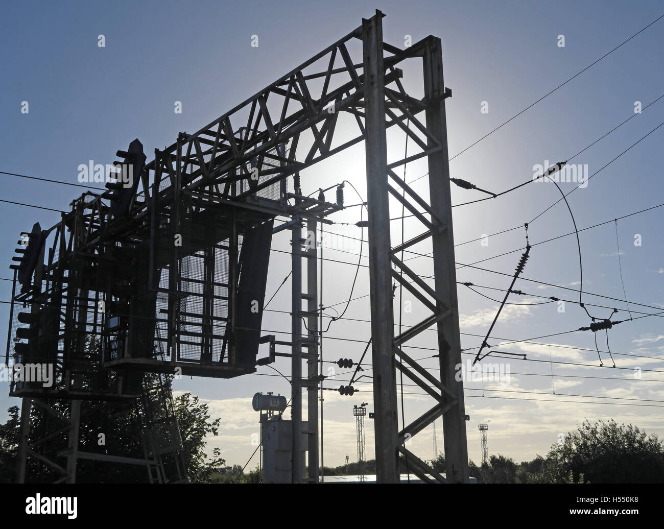 Overhead lines, electric train line,WCML,England,UK Stock Photo