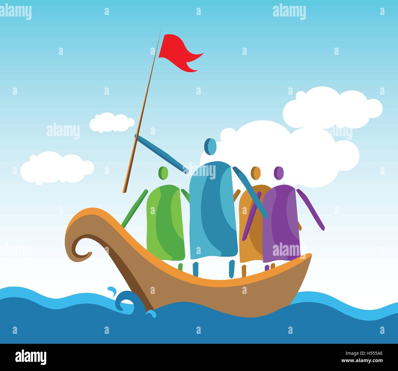 Leaders and people crowd the ocean. EPS 10 supported. Stock Vector