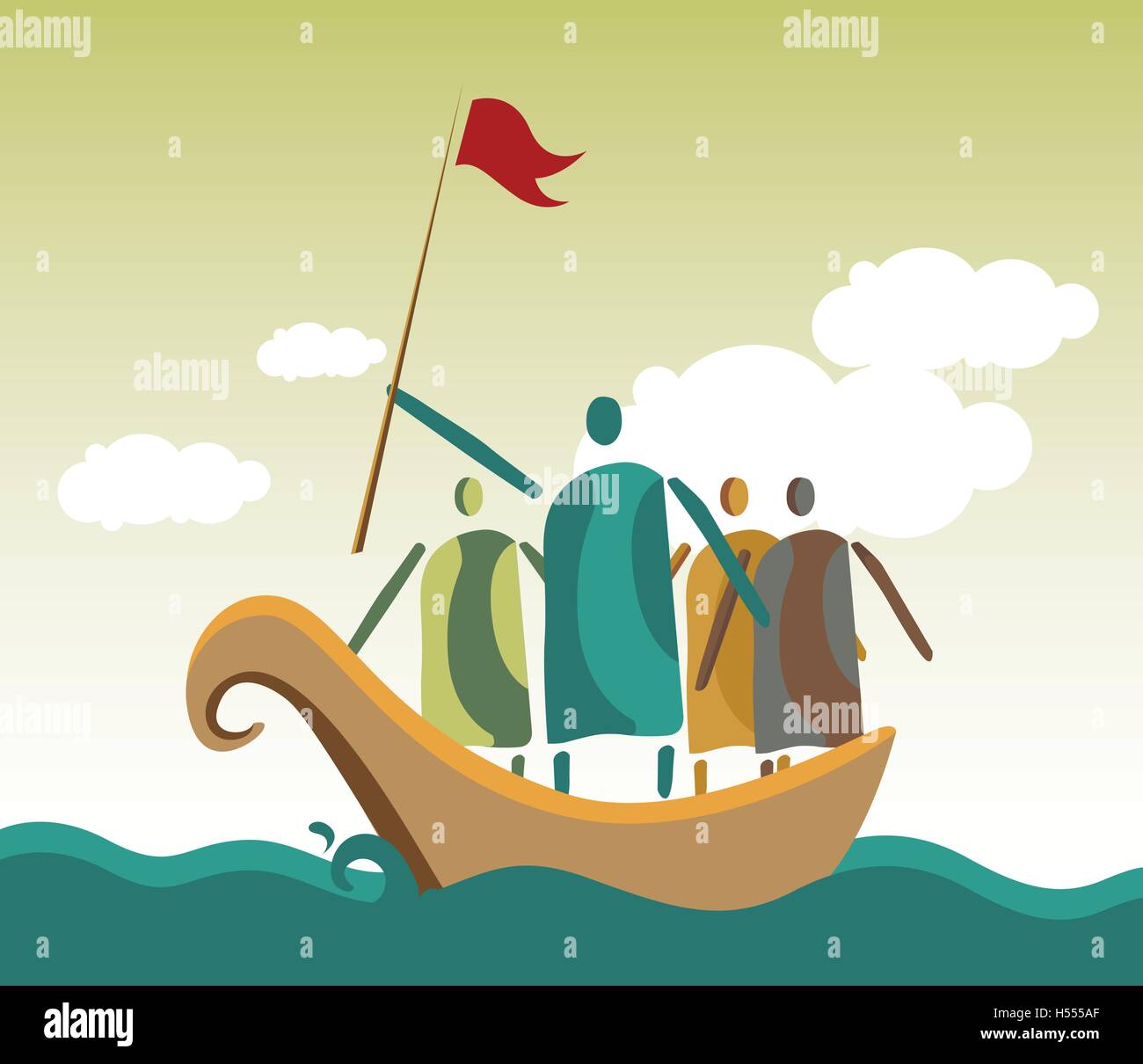Leaders and people crowd the ocean. EPS 10 supported. Stock Vector